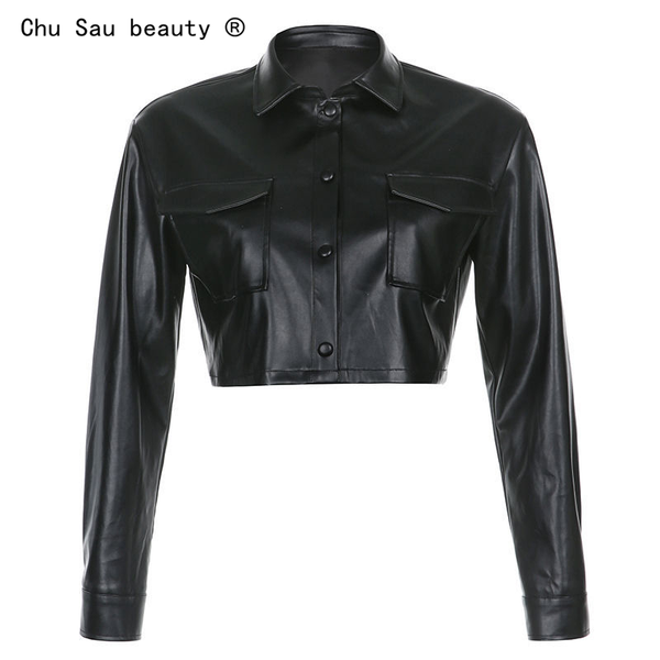 

women's jackets street women vintage locomotive black short crop 2021 autumn winter pu leather collar punk overcoats, Black;brown