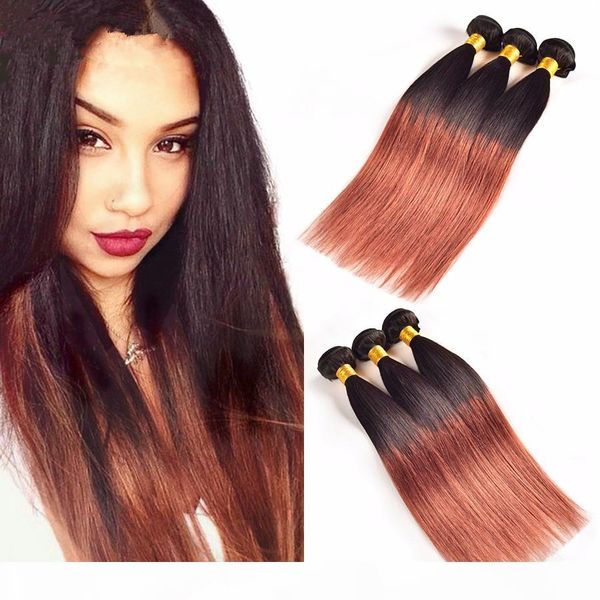 

3 bundles human hair brazilian 9a two tone straight hair weave #1b 33 straight hair bundles ombre honey blonde for sale, Black;brown