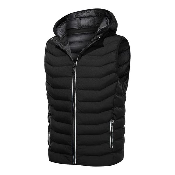 

new 2020 winter thick vest men casual fashion solid color thick sleeveless jacket coats male waistcoat padded vest hooded hx563, Black;white