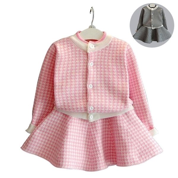 

baby girl spring and autumn korean girls knit suit children long-sleeved thousand bird print sweater cardigan two-piece y200325, White