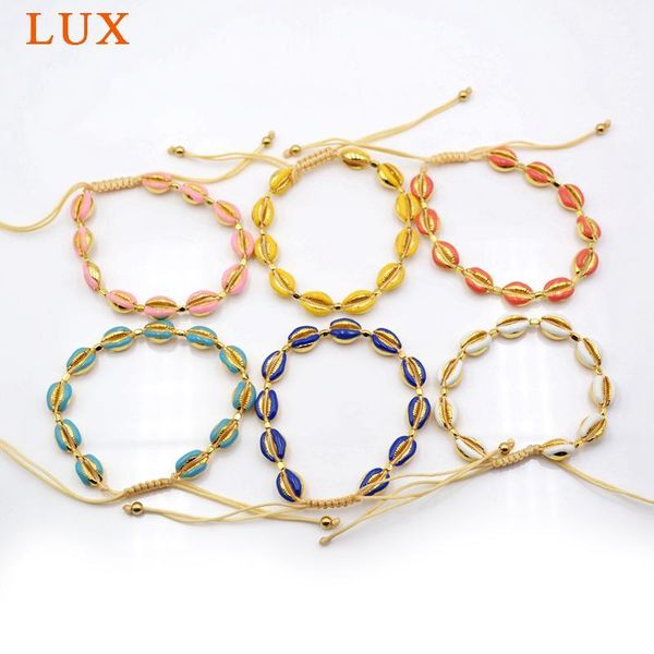 

natural white cowrie shells bracelet with shell in gold bezel boho sea shell jewelry x1521, Black