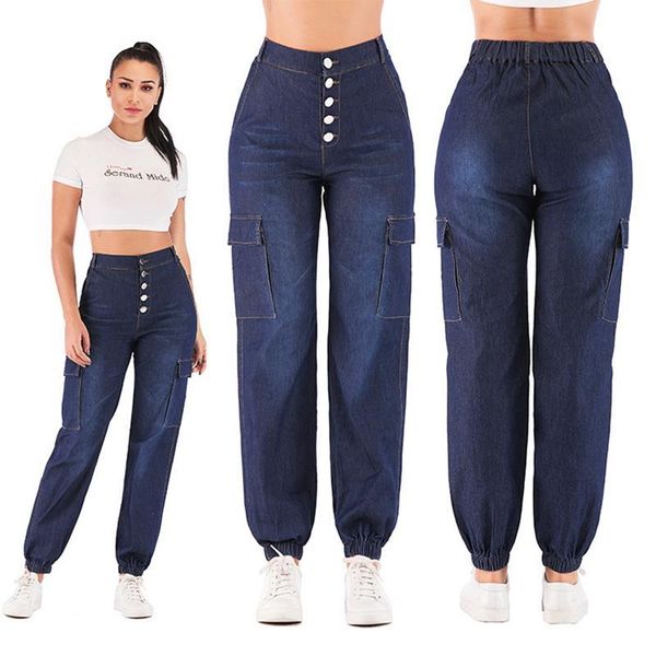 

women's jeans 2021 high waist thin mom woman summer women denim cargo pants womens trousers plus big large size 5xl, Blue