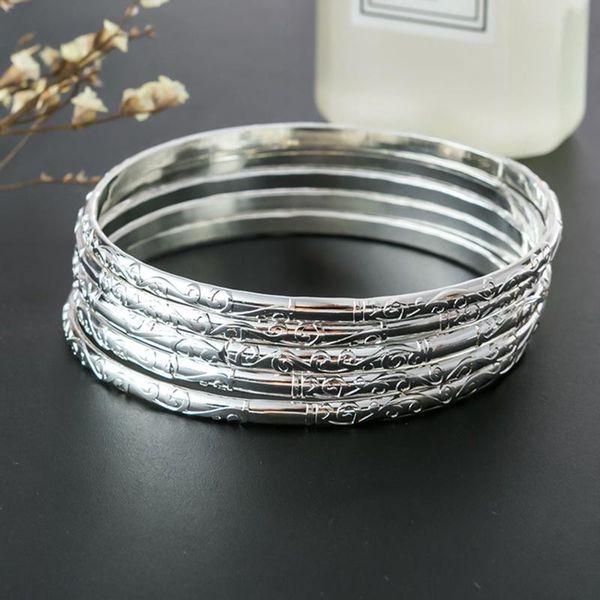 

5pcs/set color carving flower pattern circle simple bracelet bangle sets for women accessories, Black