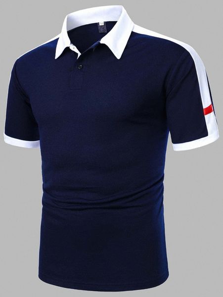 

men colorblock contrast collar polo shirt a7wq#, White;black