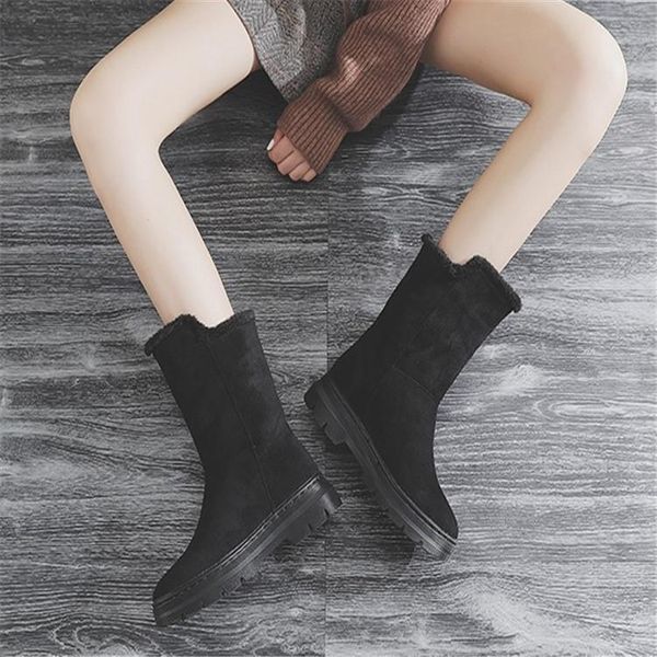 

snow boots women's barrel 2020 winter new fashion pedal plus velvet padded cotton shoes short barrel martin boots fashion, Black
