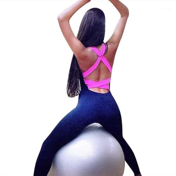 

gym clothing women casual spaghetti strap cross bandage length ankle-length slim summer yoga medium waist rompers1, White;black