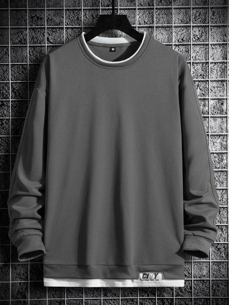 

men solid drop shoulder 2 in 1 sweatshirt u1il#, Black