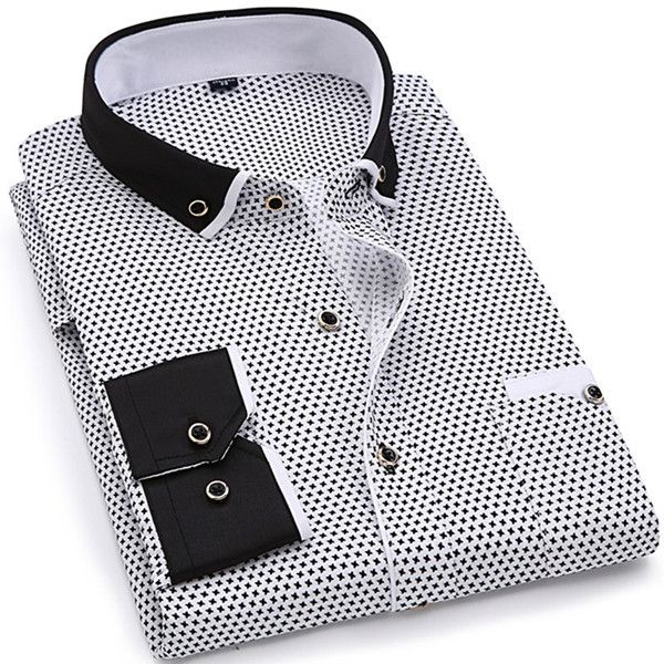 

2021 new men's blouses wear long sleeves printed male dressed comfortable white shirt okgr, White;black