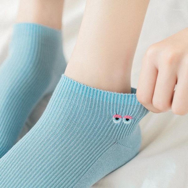 

cute little eyes embroidered socks women cotton socks korean version of the candy color low to help cute boat1, Black;white