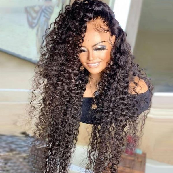 

brazilian natural black 26inch 180%density soft kinky curly lace front wig ressistant for women with baby hair natural daily wig, Black;brown