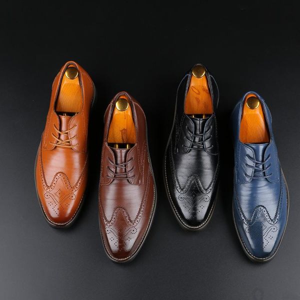

2020 men dress leather shoes casual brogue shoes formal office lace up oxfords british style party big size 37-48, Black