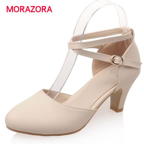 

morazora 2020 new arrive summer shoes high heels shallow buckle wedding shoes woman sandals elegant big size 33-43 t200529, Black