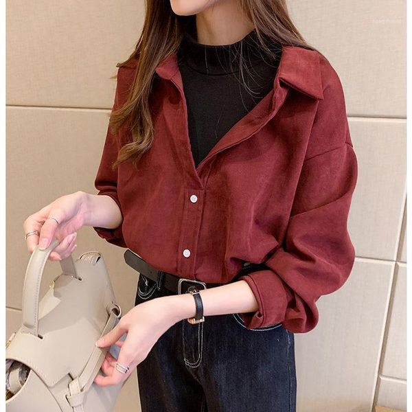 

fake two shirts women elegant trendy korean style all-match soft womens blouses casual1, White