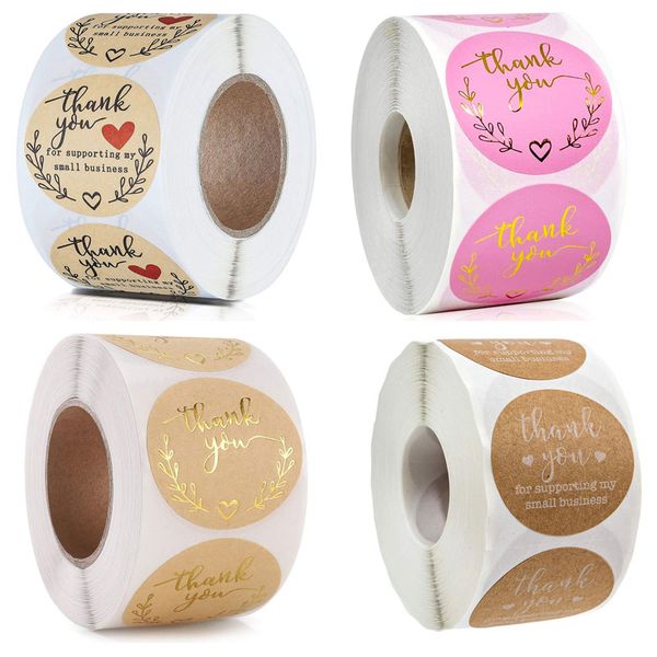 

500pcs 1.5inch roll handmade thank you flower adhesive stickers package business labels gift bag decor