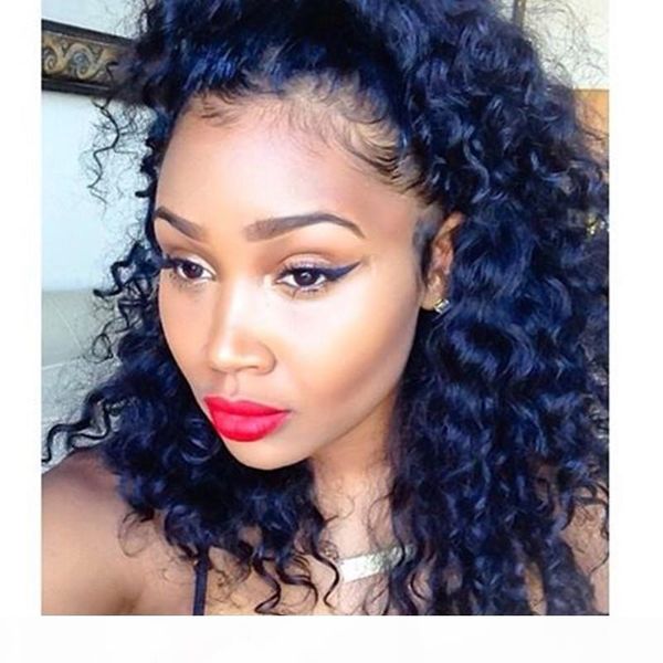 

8a glueless full lace human hair wigs peruvian virgin hair deep curly lace front human hair wigs for black women with baby hairs, Black;brown
