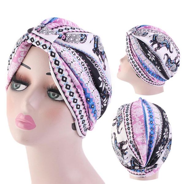 

fashion printing ladies turban bonnet soft cotton arab wraps knot caps women head scarf ready to wear ladies turbante, Blue;gray