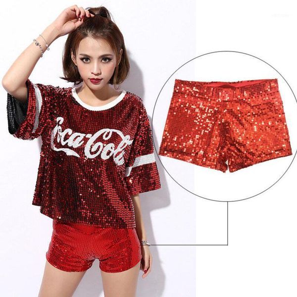 

plus size nightclub ds lead dancer sequins shorts pole dancing hip-hop modern jazz stage costumes dance clothing short pant1, Black;red
