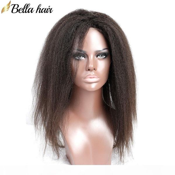 

bellahair kinky straight lace front wigs for black women brazlian human virgin hair wigs pre plucked medium cap 130% 150% 180% density, Black;brown