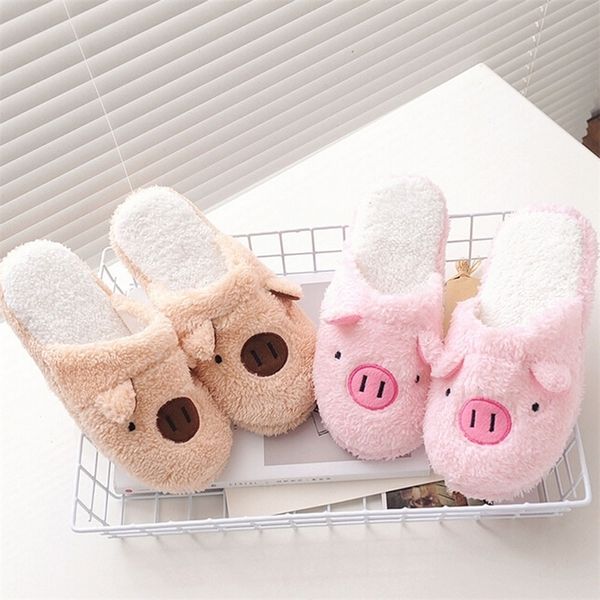 Adorável Porco Dos Desenhos Animados Casa Chinelos Mulheres Homens de Inverno Quente De Plush Slipper Meninas Bonitos Casa Sapatos de Casa Piso Sapatos Soft Casal Lover Presente Y201026