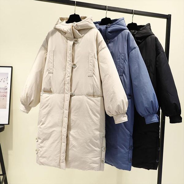 

long winter coat women 2020 new winter jacket parkas female casual loose cotton coats womens warm hooded down cotton overcoat, Black