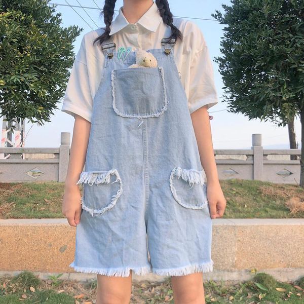 

women's jumpsuits & rompers japan vintage short jumpsuit women cute jeans shorts korean casual fringe denim overalls playsuits girls su, Black;white