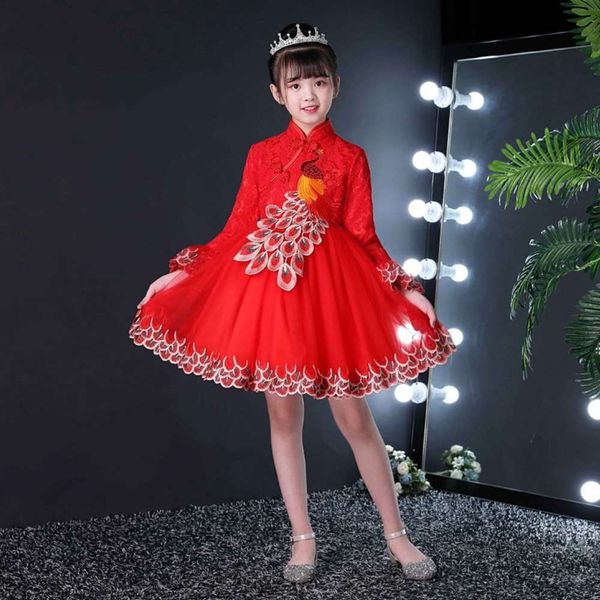 

foreign new 2020 princs ethnic cheongsam girls' year drs gauze skirt, Red;yellow