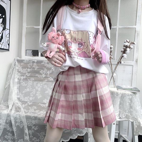 

two-piece suit] summer new two-dimensional animation fresh print short-sleeved t-shirt pleated skirt suit/single pard para punk, Black