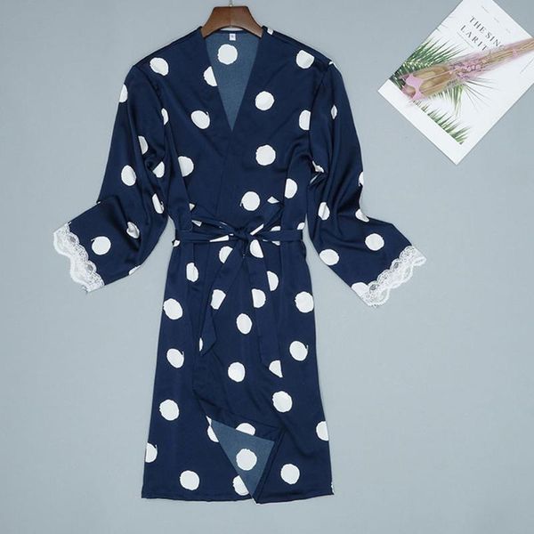 

lingerie women silk lace robe long sleeve polka dot printed satin bathrobe sleepwear pajamas femme silk robes bathrobe *x1, Black;red