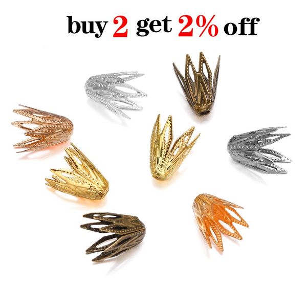 

100pcs/lot 8*10 mm gold filigree cone caps end bead hollow out flower for diy bracelet earrings jewelry making supplies wmtubf