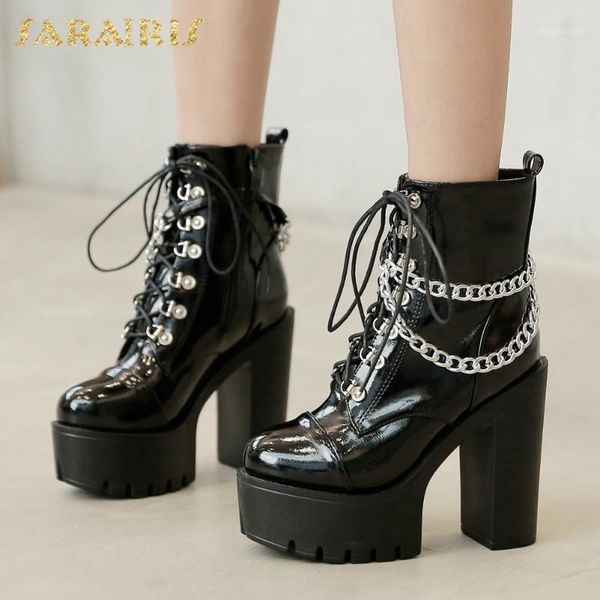 

boots sarairis 2021 arrivals motorcycle women shoes luxury comfy warm plush heel cool trendy bootie1, Black