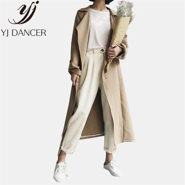 

2020 autumn winter new plus size fashion women leisure loose size solid color belt irregular windbreaker female coat ljj00631, Tan;black