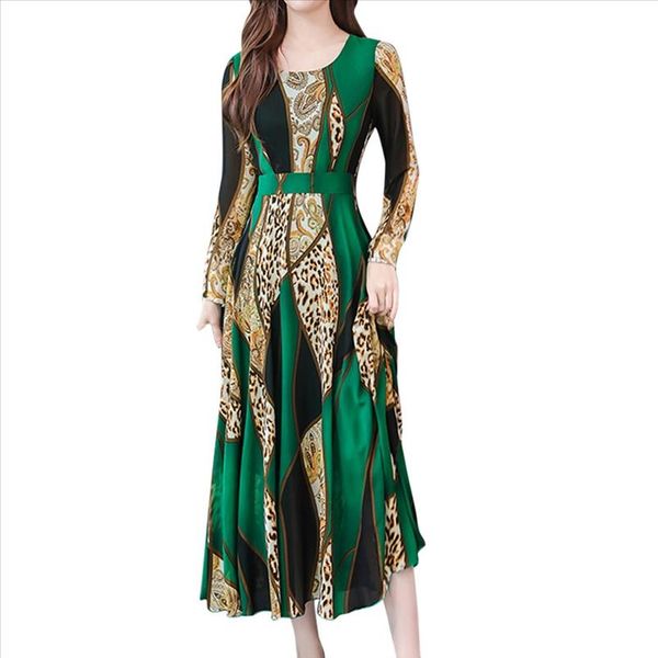 

women fashion autumn ladies o neck ankle length long sleeve leopard print dress plus size slim dress femme bl5, Black;gray