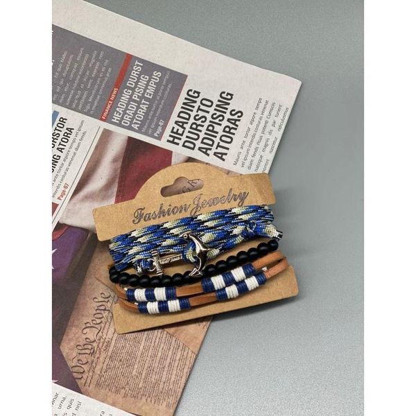 

junwei men's three-piece fashion leather bracelet woven multi-layer leather bracelet anchor jewelry junw jllcro