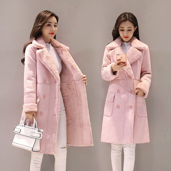 

plus size clothing women autumn winter warm velvet thicken faux suede long coats parka female double breasted jacket outwear 201201, Black