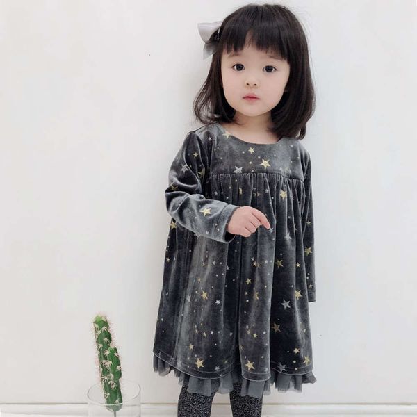 

girl's european sle shining gold tk19006dr sier star elegant gauze hem long sve veet drs, Red;yellow