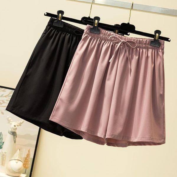 

women shorts summer casual solid chiffon shorts high waist loose for girls soft fashion lace-up wide leg female short1, White;black