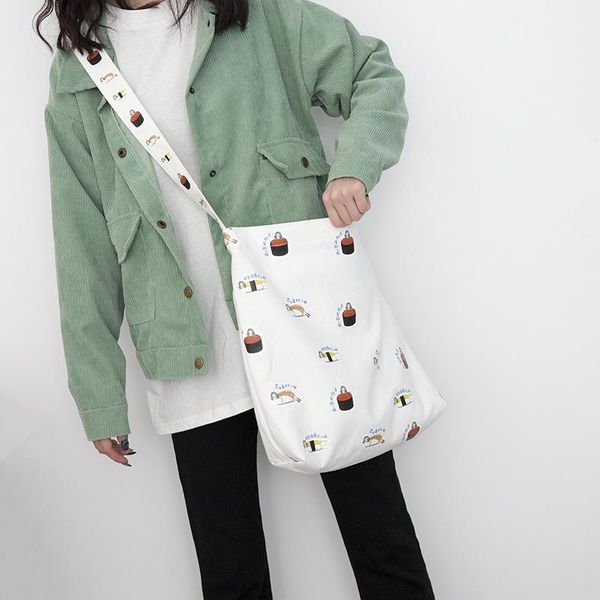 

2020 new fashion cartoon printing zipper women canvas handbags female casual simple messenger bags shoulder bags