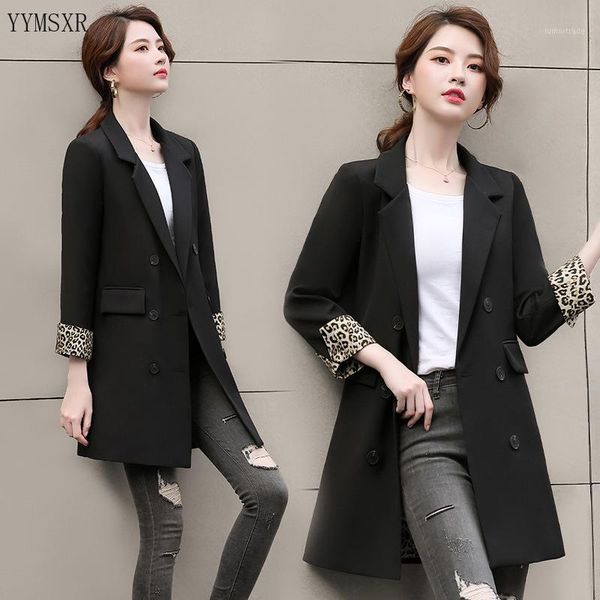 

women's suits & blazers high-quality mid-length women's blazer feminine jacket 2021 korean slim leopard long sleeve female small s, White;black