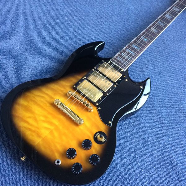 

flyoung sg electric guitar three piece pickup tiger maple black circle yellow earth fingerboard171105