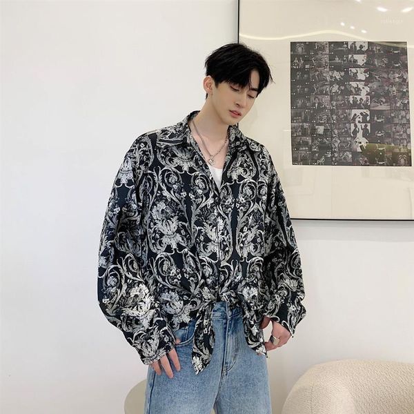 

2020 spring and autumn new retro baroque full print long sleeve shirt fashion casual loose jacket black / red -xl1, White;black