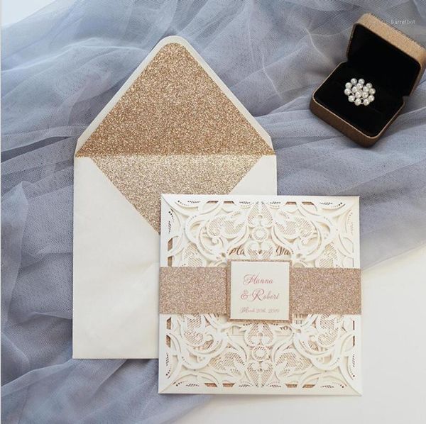 

customized laser cut lace wedding party invitation card with glitter liner envelope, 100pcs, express shipping1