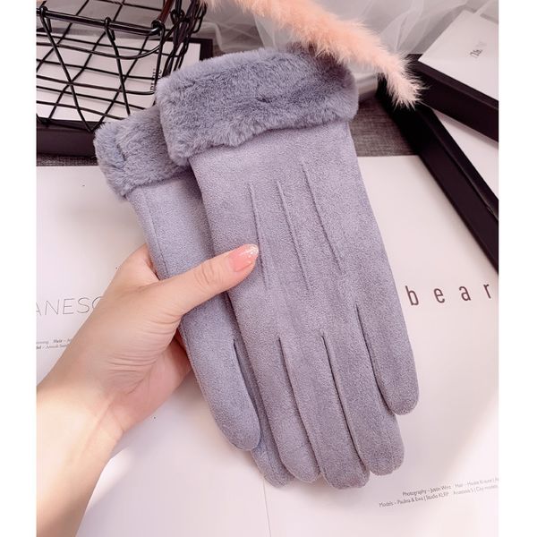 

suede three line women's thickened warm touch screen riding autumn and winter gloves, Blue;gray