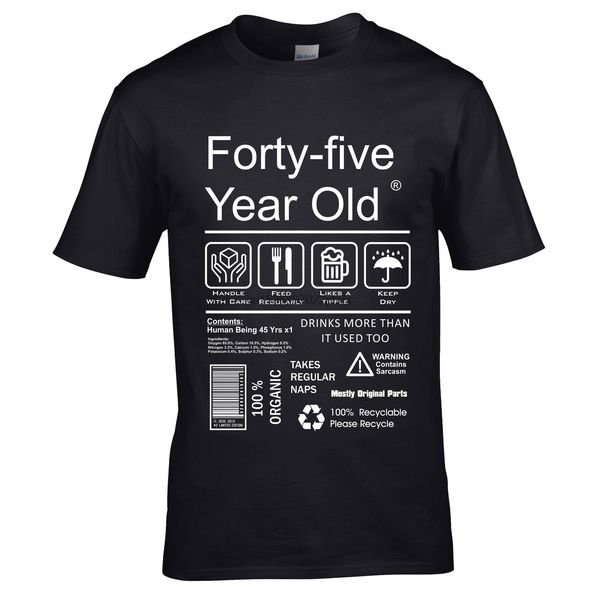 

funny 45 forty five year old package care label instructions information guide motif for 45th birthday gift black sweatshirt hoodie t shirt
