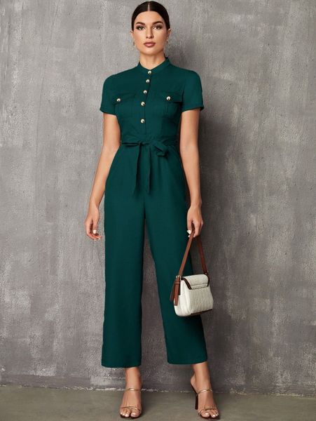 

self tie wide leg shirt jumpsuit c93o#, White