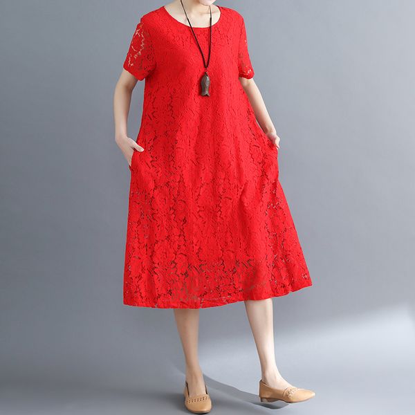 

2021 new summer women dresses new lace plus size red pink sundress elegant women's party dress vestidos j301 ik8j, Black;gray
