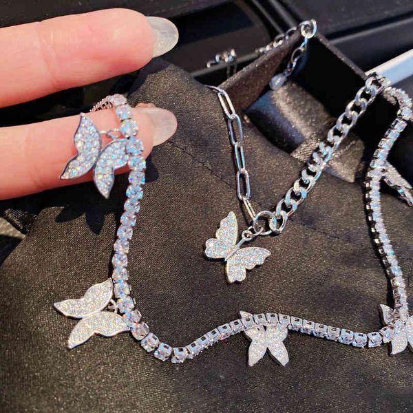 Очарование Bling Butterfly Tassel Crystal Holl Chill Zircon Ожерелья для женщин 925 Серебряная Мода Мода Цепочка клавиш Люкс Прекрасных JewelryTG4H {Catework}