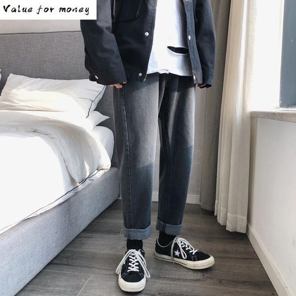 

men arrival new jeans pants 2020 korean streetwear solid color straight pants spring fashion male denim trousere, Blue