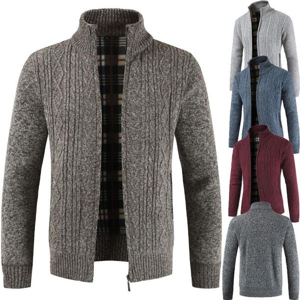 

men's sweaters thickened knitwear stand collar sweater cardigan coat, White;black