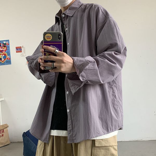 

2021 new privathinker men's casual long sleeve shirt korean streetwear solid color shirts woman 2021 fashion oversize clothing gd6e, White;black