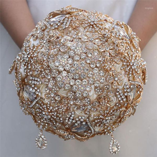 

advanced customization wedding accessories jewelry bouquet handmade ivory ribbon crystal bridal bouquet de fleurs mariage w8891